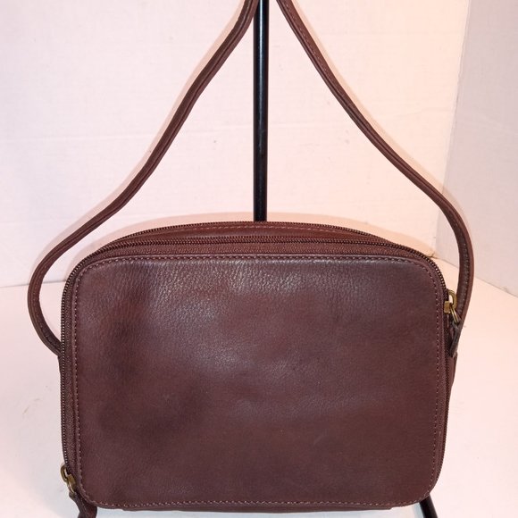Rare 1980s FOSSIL Dark Coffee Brown Leather Compact Crossbody Organizer - Picture 6 of 12